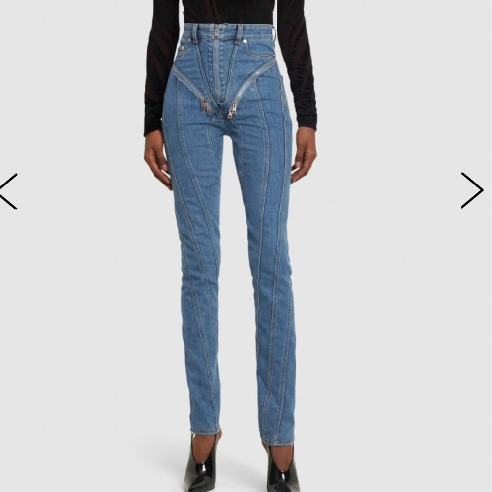 MUGLER high rise zip jeans